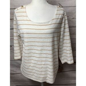 EUC Chico’s Ivory Floral Lace Top With Gold Button